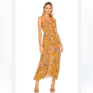 Free People Strapless Mustard Yellow Floral Maxi Dress